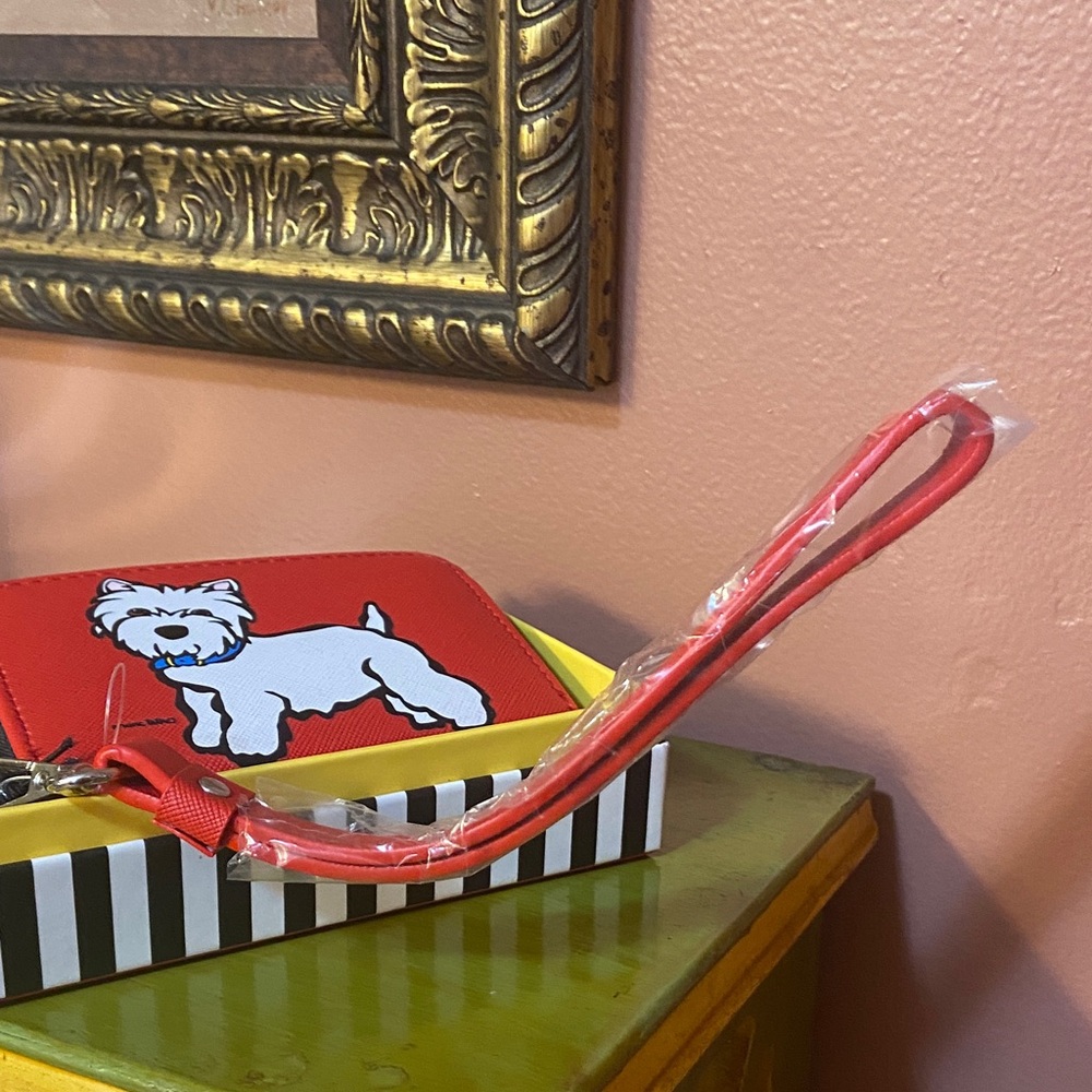 Marc Tetro NWT Red Westie Dog Print Wallet Small Zip Around Wallet 4.5x3.5 w/box - Picture 4 of 6